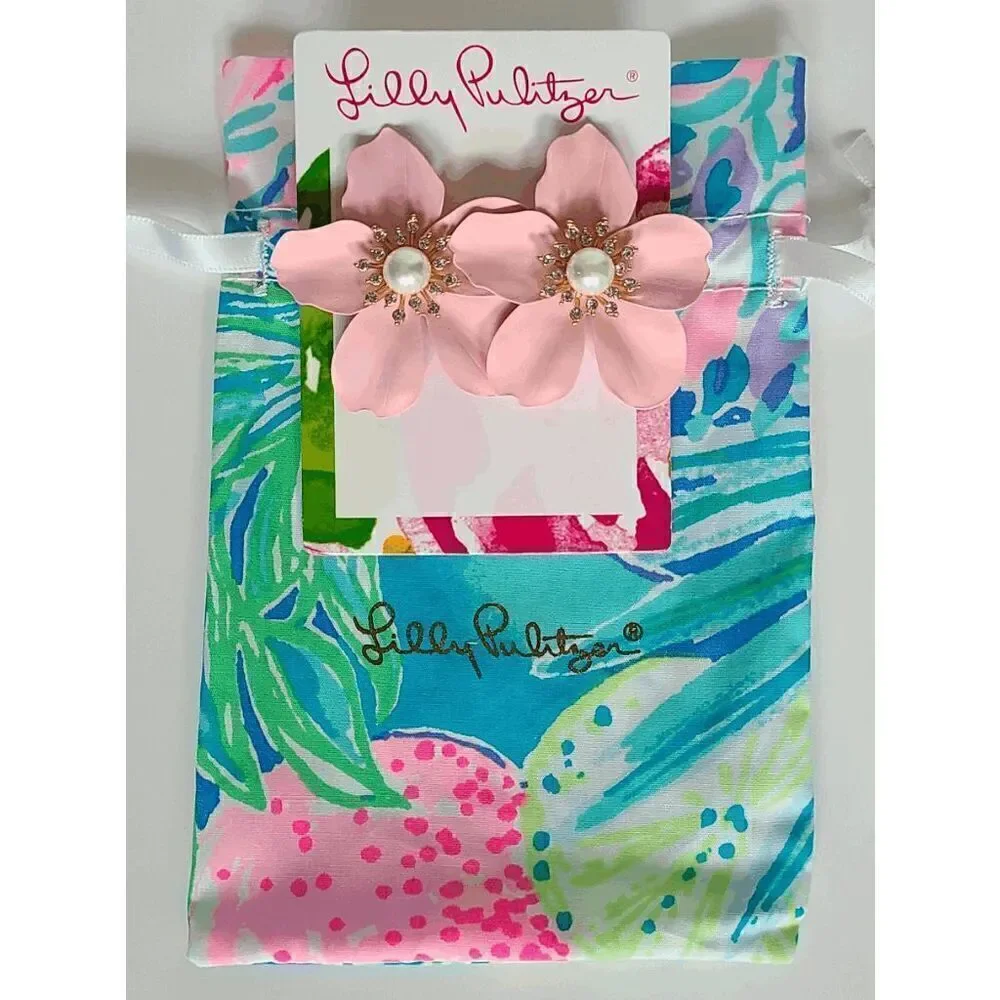 🌺 LILLY PULITZER Oversized Pearl Orchid Flower Earrings NEW WITH GIFT BAG